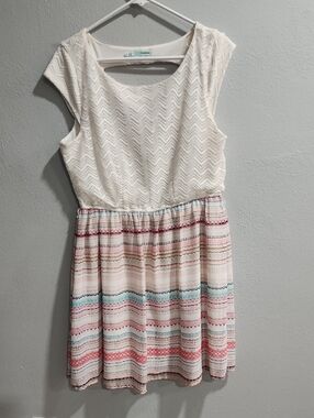 Mauve Cream Top Multicolor Striped Skirt Girls Casual Dress